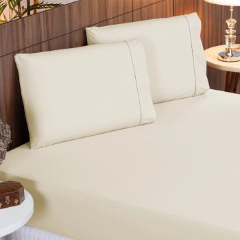 Jogo Lençol Percal 400 Fios Ponto Palito Cama Queen 3pçs