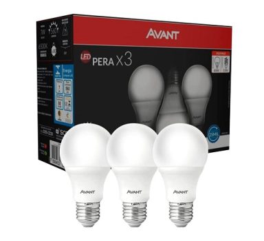 Kit Lâmpada Pera LED, 3 unidades, 7W, Luz branca 6500K, soquete E27, Bivolt, Avant
