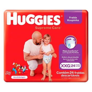 Kit com 8 Fraldas Descartável Infantil Roupinha Huggies Supreme Care xxg c/ 24 Unidades