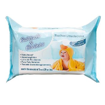 Toalhas Umedecidas Sensitive, 96 unidades, Cuidado & Carinho