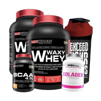 Kit 2x Whey Protein 900g + Colágeno + Bcaa + Coqueteleira