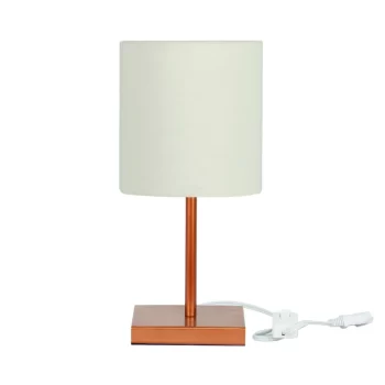 Abajur Eros Cilindrico Bege Base Toda Cobre Quadrada