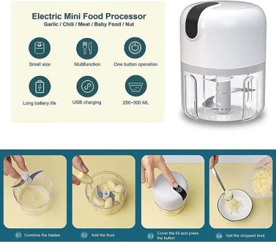 Mini Moedor e Processador de alimentos sem fio Recarregavel para alho, suco e vegetais