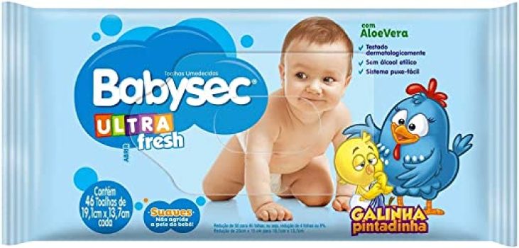 Toalhas Umedecidas Babysec Ultrafresh Galinha Pintadinha, Azul, 46 Unidades de 19,1×13,7 cm