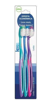 Combo Econômico com 3 Escovas Dentais, Kess, Multicor