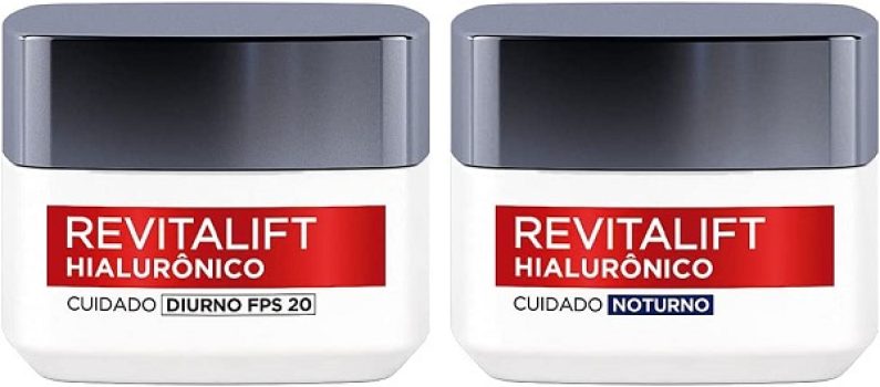 Kit Creme Facial Anti-idade L’Oréal Paris Revitalift Hialurônico Noturno + Diurno FPS 20, 49g