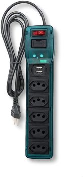 Filtro de Linha Power Line de 5 tomadas em Gabinete Plástico com 2 saídas USB