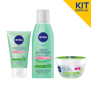 Kit Controle do Brilho nivea: Gel Facial + Tônico Adstringente Facial Controle do Brilho + Sabonete em Gel Facial Controle do Brilho