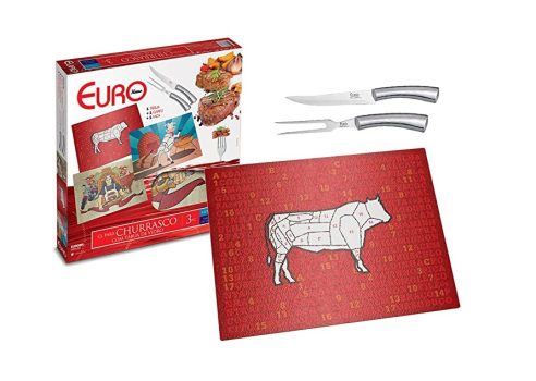 Conjunto para Churrasco com Tábua de Vidro 3 Peças, Euro, Estampa Home