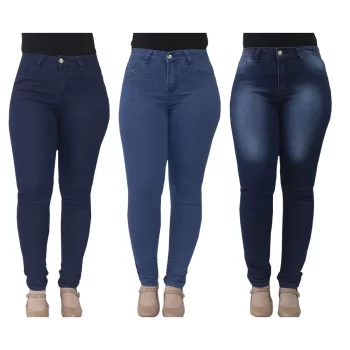 Kit 3 calças jeans feminina c/pence.