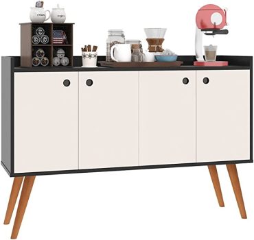 Aparador Sala de Jantar/Balcão Buffet 4 Portas Retrô Dallas (Preto/Off White)