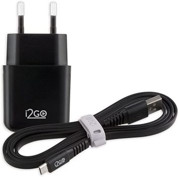 Kit Carregador De Parede USB 1A + Cabo Micro USB 2,4A I2GO Preto – I2GO Basic,3x11x16, PRETO