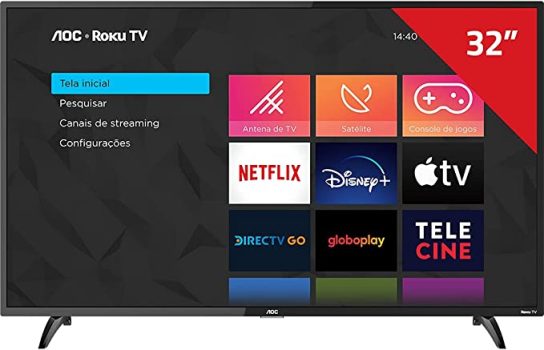 Smart TV LED 32″ HD AOC ROKU TV FHD 32S5195/78G, Wi-Fi, 3 HDMI, 1 USB, Wifi, Conversor Digital