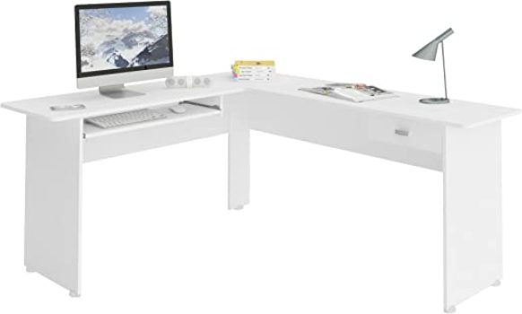 Escrivaninha em formato L com gaveta CANNES cor Branco – Artely