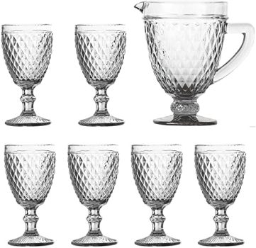 Jogo de Jarra e 6 Taças Diamond Transparente