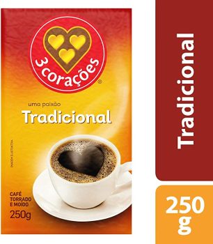 Café, Torrado e Moído, Tradicional, à Vácuo, 250g, 3 Corações