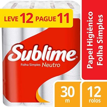 Papel Higiênico Sublime Folha Simples Neutro, Branco, 12 rolos