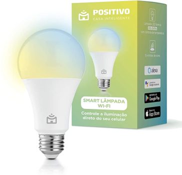 Smart Lâmpada Wi-Fi Positivo Casa Inteligente, Branca Quente e Fria, Colorido RGB, LED 9W, Bivolt – Compatível com Alexa