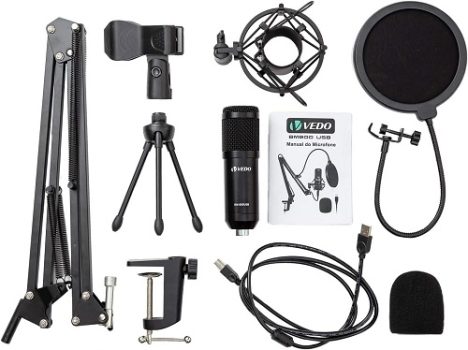Kit Microfone VEDO Bm800USB Condensador Estúdio Profissional Brastoy