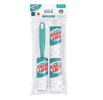 Conjunto 1 Rolo adesivo com 30 folhas e 2 refis removedor de poeira, pelos e fiapos,CST0085, Flash Limp