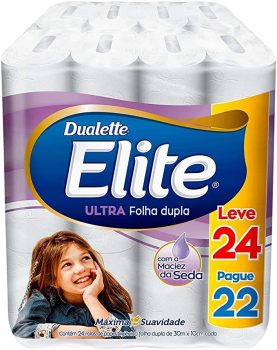 Papel Higiênico Elite Dualette Folha Dupla Ultra, 24 rolos, Branco