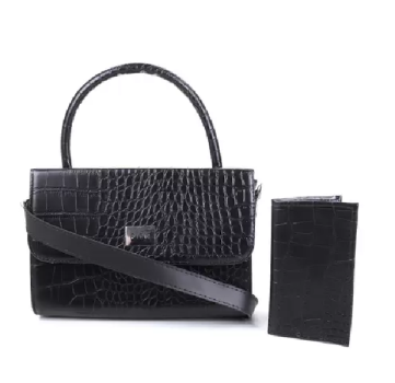 Kit Bolsa Pien Mini Bag Croco Pequena + Carteira Feminina