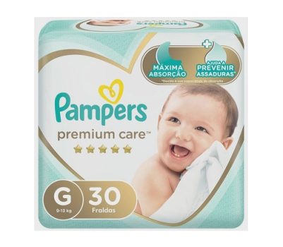 Kit com 5 Fraldas Pampers Premium Care G – 30 Unidades