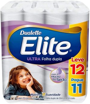 Papel Higiênico Elite Duallete Folha Dupla Ultra, 12 rolos