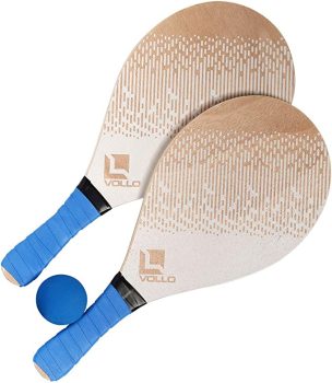 Conjunto de Frescobol com 2 Raq. Madeira Poplar e 1 Bola de Borracha Vollo Sports