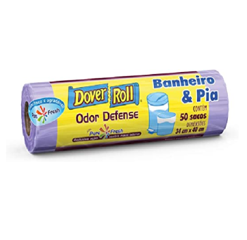 Saco para lixo Dover-Roll Odor Defense, Banheiro & Pia, Lilás, Pure Fresh, rolo com 50 sacos, 510022028