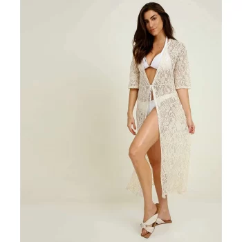 Saída De Praia Feminina Capa Renda Manga 3/4