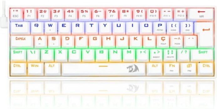 Teclado Mecânico Gamer Compacto Redragon Lakshmi Lunar White Iluminação Rainbow Switch Azul ABNT2 K606W-R (PT-BLUE), Branco