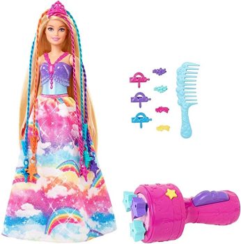 Boneca Barbie Princesa Dreamtopia Tranças Mágicas, com cabelo extra longo, acessórios, Mattel, Rosa