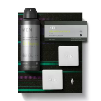 Combo Presente Dia dos Pais MEN: Sabonete em Barra 90g + Desodorante Antitranspirante Aerossol 75g + Caixa Para Presente