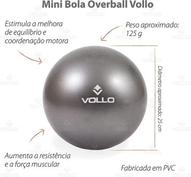 Overball – Mini Bola de Exercícios 25 cm Cinza Vollo Sports