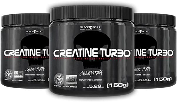 Kit 3X Creatine Turbo Suplemento Alimentar Black Skull 150g Caveira Preta Creatina Monohidratada Sem Sabor