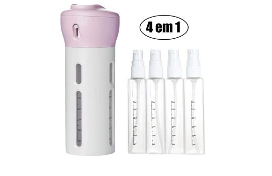 Garrafa Dispenser Portátil 4 Em 1 Shampoo Gel Cremes Rosa Viagens Loção