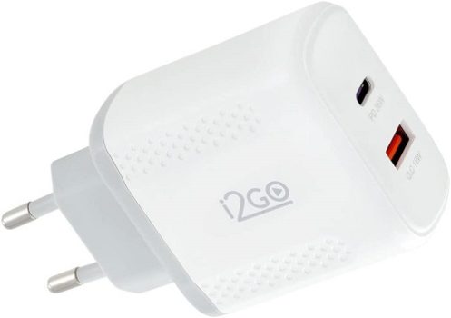 Carregador De Parede Ultra Rápido Com 1 Saída USB-C Power Delivery 36W + 1 Saída USB-A 18W I2GO – I2GO PRO