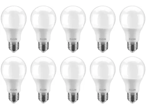 Kit Lâmpadas LED 10 Unidades Branca E27 9W – 6500K Elgin Bulbo A60