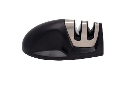 Mimo Style Amolador de Facas Manual, Material de Aço Inox e Plástico Emborrachado de Ótima Qualidade, Leve e Fácil de Manejar, Formato Ergonômico e Prático, Possui Dois Encaixes (Amolar e Afiar)