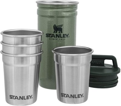 Conjunto de copos de shot de aventura Stanley, 4 copos de aço inoxidável com estojo de transporte de metal resistente, presentes de acampamento