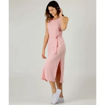 Vestido Feminino Midi Canelado Fendas