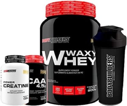 KIT Waxy Whey 900g + BCAA 100g + POWER Creatina 100g + Coqueteleira – Bodybuilders Sabor: BAUNILHA