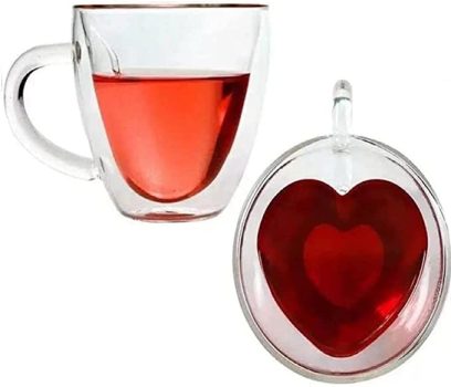 Jogo 2 Canecas de Vidro Duplo Coração Vidro 150ML – Wincy