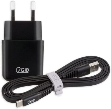Kit Carregador De Parede USB 1A + Cabo USB-C 1,2m 2,4A I2GO Preto – I2GO Basic
