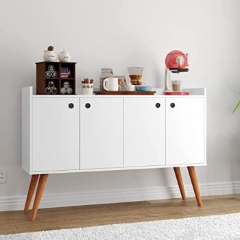 Aparador Sala de Jantar/Balcão Buffet 4 Portas Retrô Dallas (Branco)