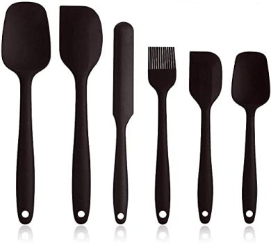 Kit de colheres escumadeiras e espatulas de silicone 6 peças (PRETO)
