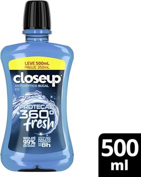 Enxaguante Bucal Antisséptico Ice Closeup Proteção 360° Fresh Frasco Leve 500ml Pague 350ml, Close Up
