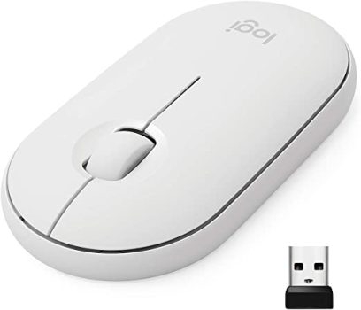 Mouse sem fio Logitech Pebble M350 com Conexão USB ou Bluetooth, Clique Silencioso, Design Slim Ambidestro e Pilha Inclusa – Branco