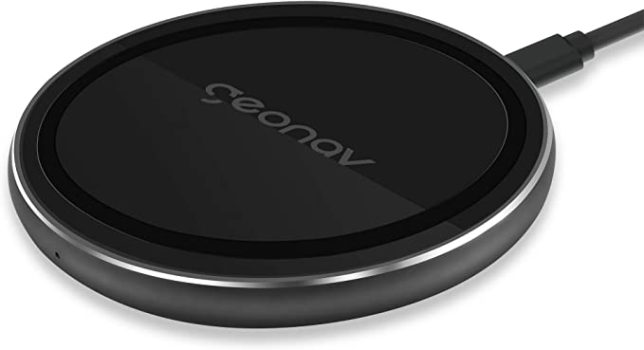 Carregador por Indução de mesa 10W, vidro, carregamento rápido, compatível com aparelhos Android e iPhones com padrão Qi, QI10WG, Geonav, Preto